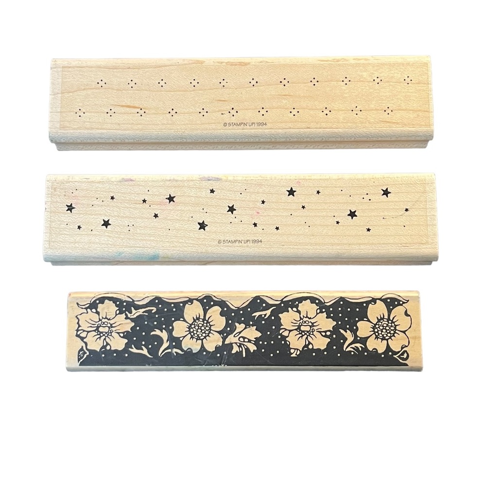 Stampin' Up! (2) & Stamp Oh! Mania (1) Border Rubber Wood Stamps